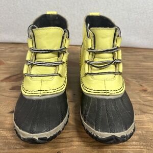 Sorel Womens Size 6 Out N About Yellow Black Leather Lace Up Rain Outdoor Boots